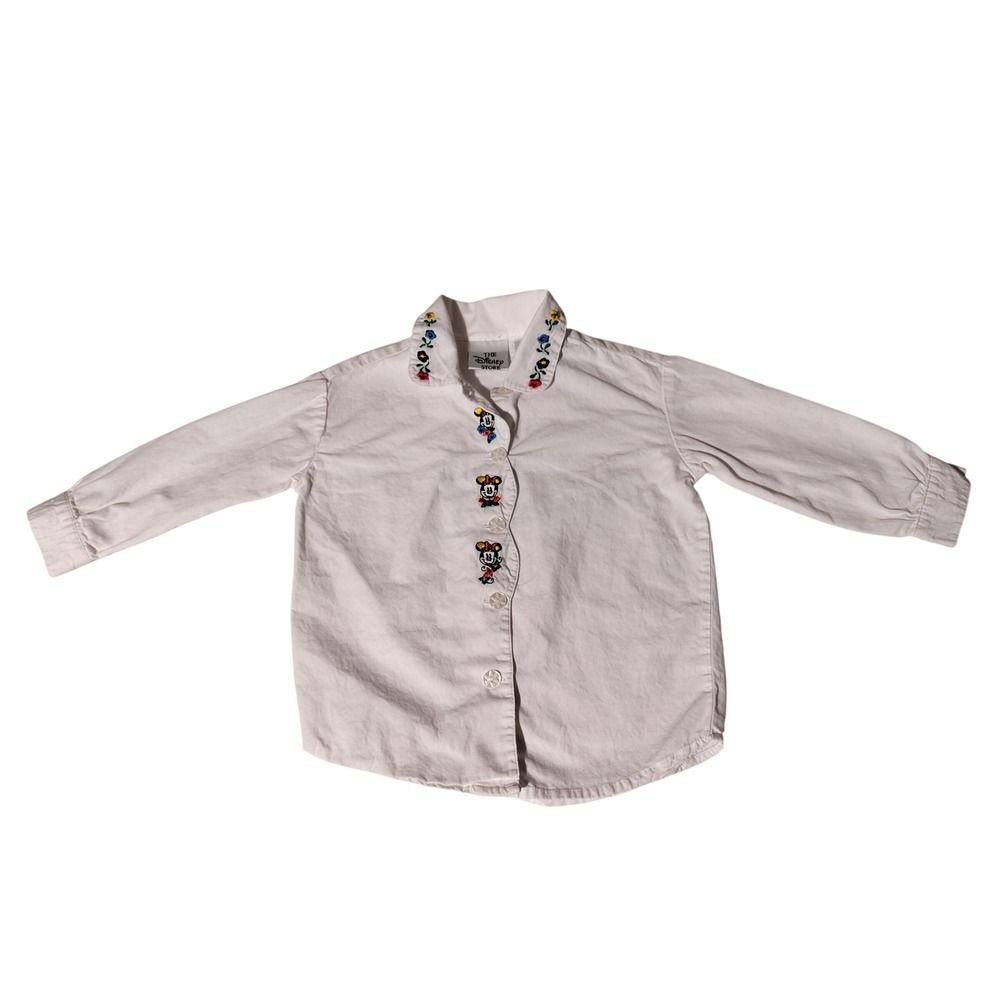 The‎ Disney Store White Embroidered Minnie Mouse Floral L/S Button Up Shirt 18M